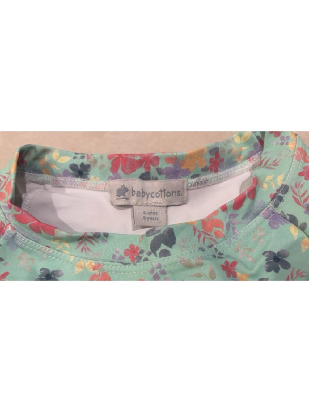 Babycottons Floral Mint Green Short Sleeve Rashguard Top UV Prote Girl's Size 6 - Picture 4 of 5